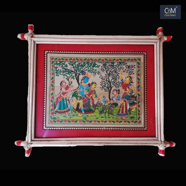 Authentic Handmade Pattachitra Art: Lord Krishna Playing with Gopis - Traditional Indian Wall Hanging - Image 2