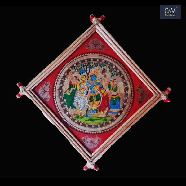 Exquisite Handmade Pattachitra Art: Krishna Playing with Gopis – Traditional Indian Wall Decor - Image 2