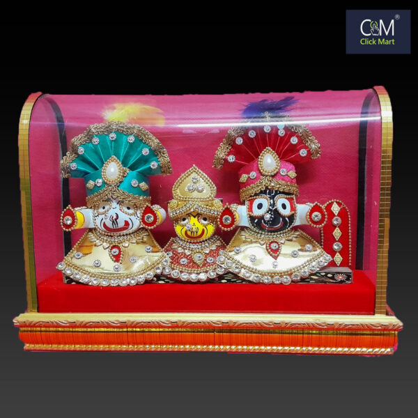 Premium Glass Frame Lord Jagannath Metal Murti with Full Clothes and Turban - Elegant Religious Idol for Home Temple - Image 2
