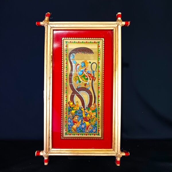 Handmade Pattachitra Painting: Lord Krishna Kalia Daman Art - Traditional Odisha Craft